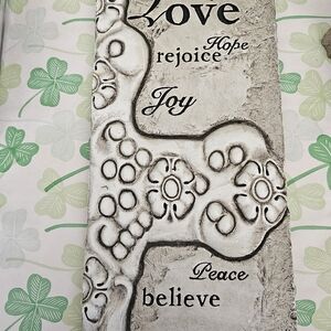Inspirational Wall Plaque - Love Joy Peace Believe - Cream and Black